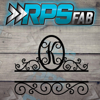 Elegant Split Scroll Monogram Metal Sign - RPS Fab