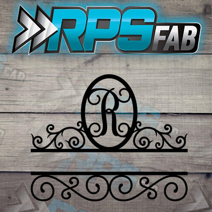 Elegant Split Scroll Monogram Metal Sign - RPS Fab