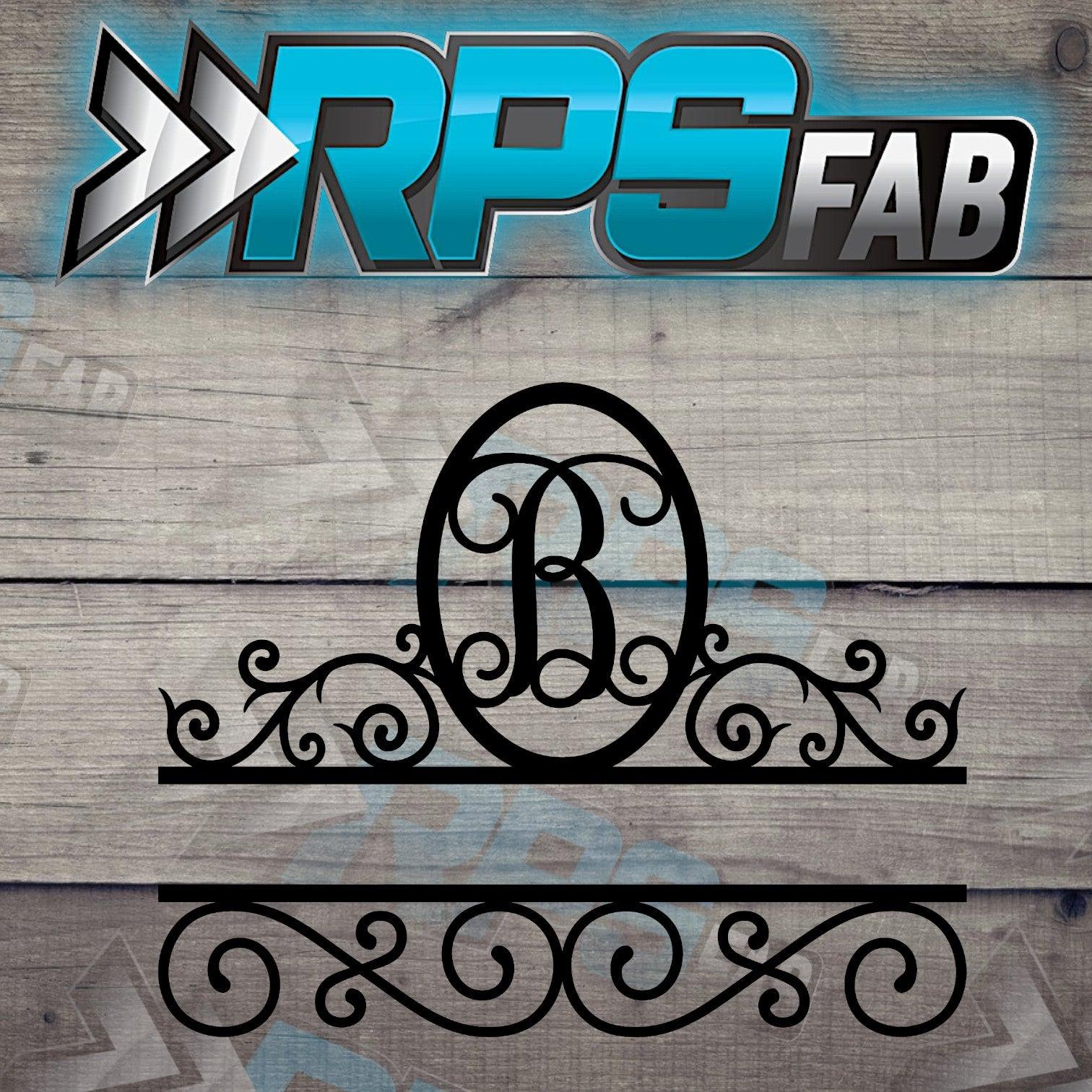 Elegant Split Scroll Monogram Metal Sign - RPS Fab