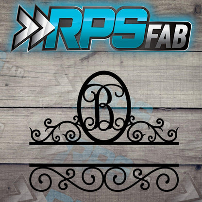 Elegant Split Scroll Monogram Metal Sign - RPS Fab