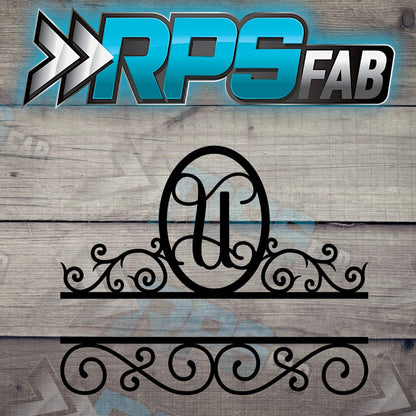 Elegant Split Scroll Monogram Metal Sign - RPS Fab