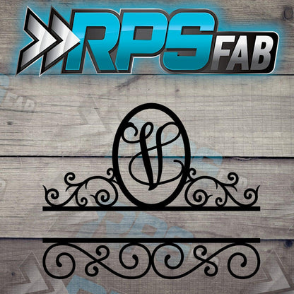 Elegant Split Scroll Monogram Metal Sign - RPS Fab
