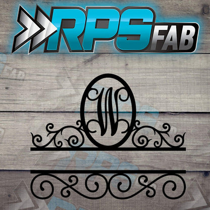 Elegant Split Scroll Monogram Metal Sign - RPS Fab