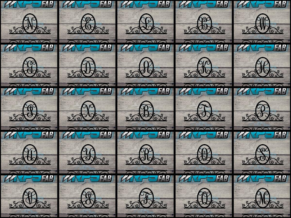 Elegant Split Scroll Monogram Metal Sign - RPS Fab