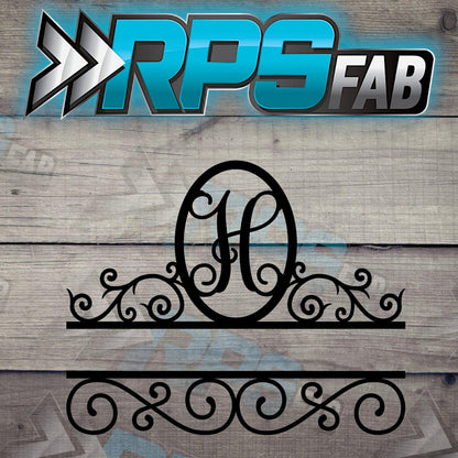 Elegant Split Scroll Monogram Metal Sign - RPS Fab
