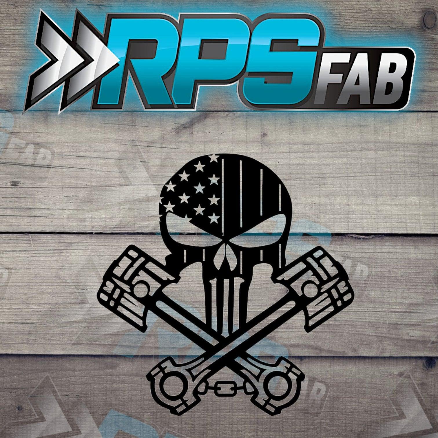 Skull and Crossed Pistons Metal Art Sign: 'Mechanic’s Pride' Edition - RPS Fab