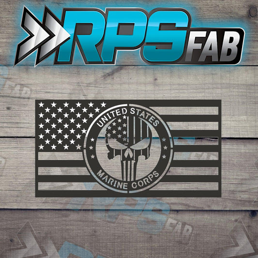 United States Marine Corps Skull Emblem and Flag Metal Art Sign - RPS Fab